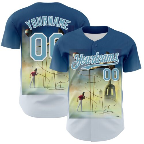 Artist0073 Custom Blue Shadow Blue-White 3D Marcel Caram The Horn Authentic Baseball Jersey