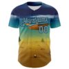 Custom Blue Shadow Blue Yellow-Black 3D Marcel Caram Metaphysical Scene With Little Boat Authentic Baseball Jersey