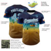 Custom Blue Shadow Blue Yellow-White 3D Marcel Caram Metaphysical Scene With Little Boat Authentic Baseball Jersey