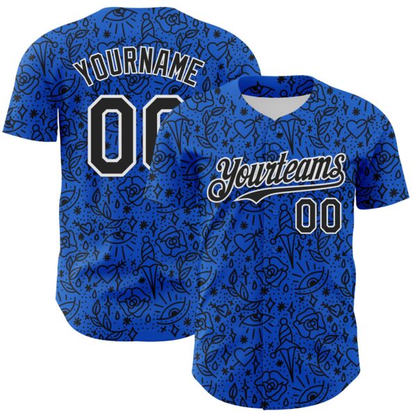 Custom Thunder Blue Black-White 3D Alexandra Ramirez Tattoo Pattern Street Art Authentic Baseball Jersey
