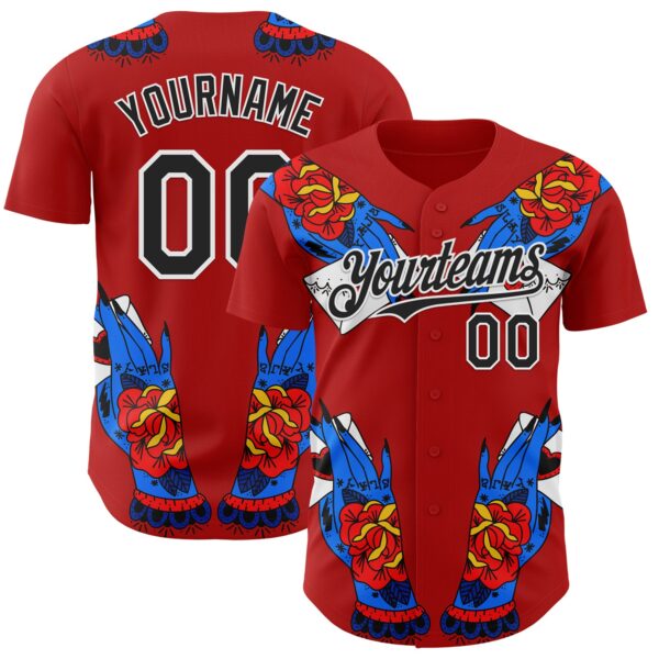 Custom Red Black-White 3D Alexandra Ramirez Tattoo Hand Street Art Authentic Baseball Jersey