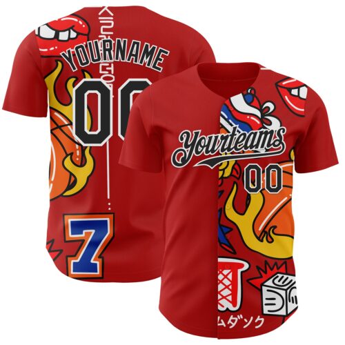 Artist0084 Custom Red Black-White 3D Alexandra Ramirez Basketball Street Art Authentic Baseball Jersey