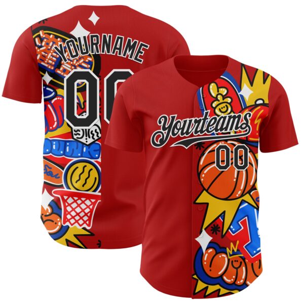 Custom Red Black-White 3D Alexandra Ramirez Playground Street Art Authentic Baseball Jersey