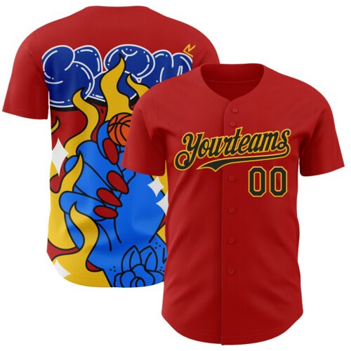 Custom Red Black-Gold 3D Alexandra Ramirez On Fire Street Art Authentic Baseball Jersey
