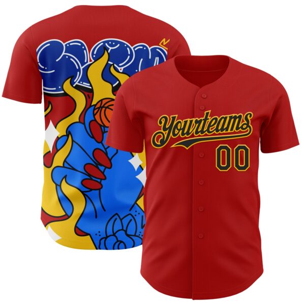 Custom Red Black-Gold 3D Alexandra Ramirez On Fire Street Art Authentic Baseball Jersey