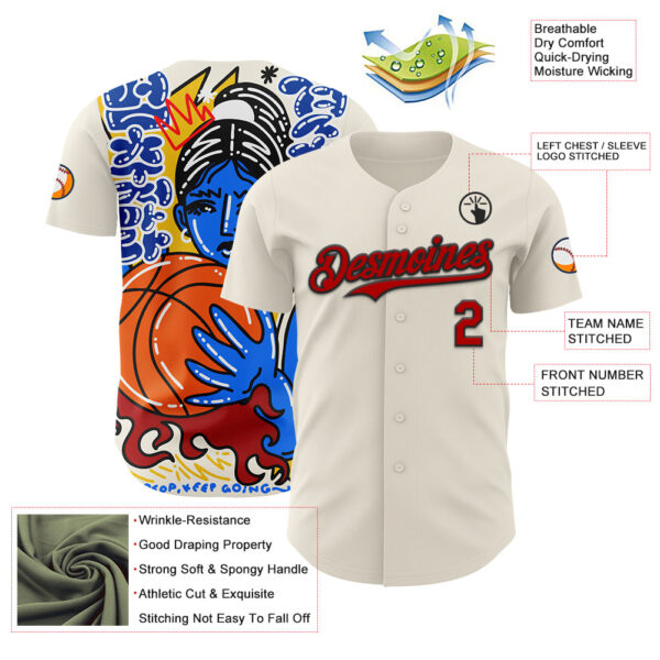 Custom Cream Red-Black 3D Alexandra Ramirez Score And Slay Street Art Authentic Baseball Jersey