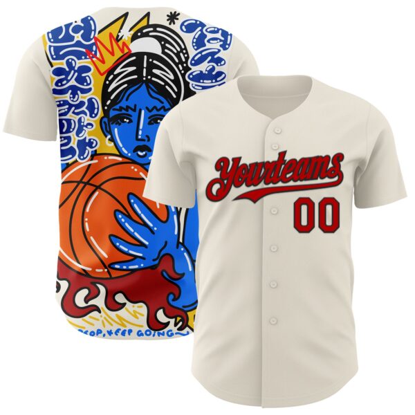 Custom Cream Red-Black 3D Alexandra Ramirez Score And Slay Street Art Authentic Baseball Jersey
