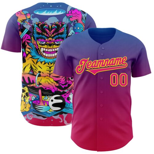 Artist0096 Custom Purple Hot Pink Red-Light Yellow 3D Geo Law Demon King Deities Authentic Baseball Jersey
