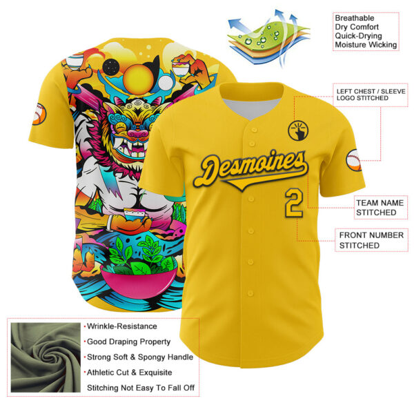 Custom Yellow Black 3D Geo Law Feast God Deities Authentic Baseball Jersey