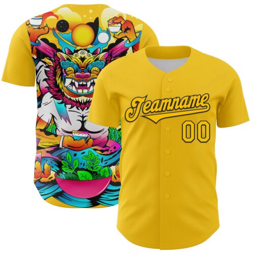 Custom Yellow Black 3D Geo Law Feast God Deities Authentic Baseball Jersey