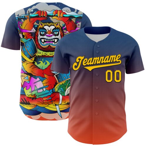 Artist0100 Custom Blue Yellow Orange-Black 3D Geo Law Tiger Ronin Deities Authentic Baseball Jersey