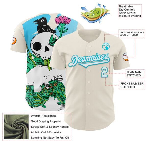 Custom Cream White-Lakes Blue 3D Geo Law Live Long Authentic Baseball Jersey