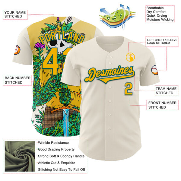 Custom Cream Gold-Midnight Green 3D Geo Law Long Live The King Authentic Baseball Jersey