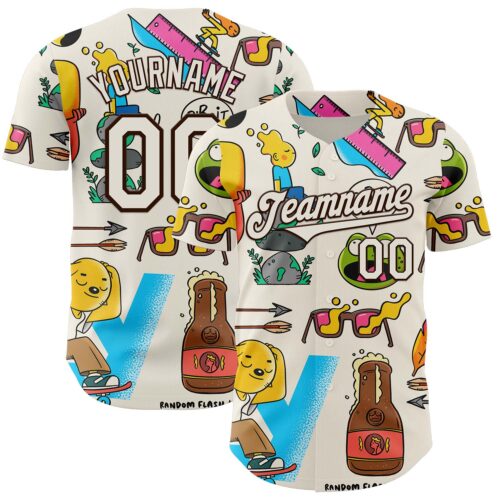 Custom Cream Brown 3D Geo Law Drink N Fly Authentic Baseball Jersey