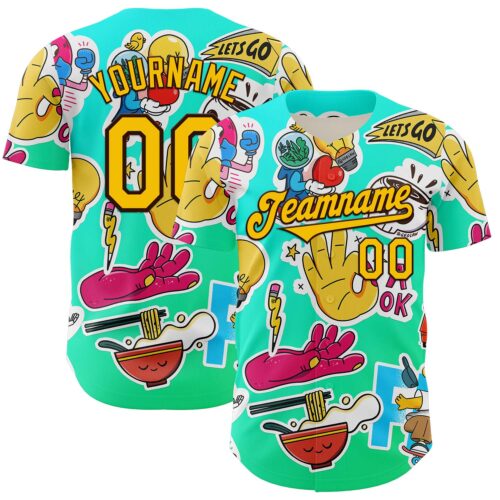 Artist0111 Custom Blue Yellow-Brown 3D Geo Law OK Authentic Baseball Jersey