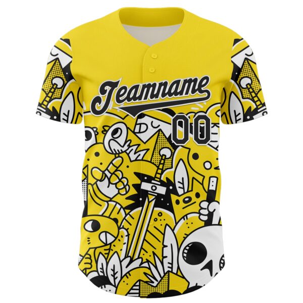 Custom Yellow Black-White 3D Geo Law Fantasy Road Authentic Baseball Jersey