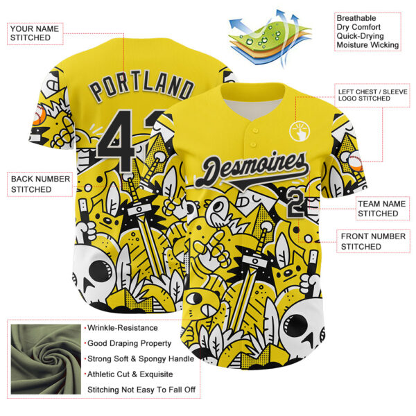 Custom Yellow Black-White 3D Geo Law Fantasy Road Authentic Baseball Jersey