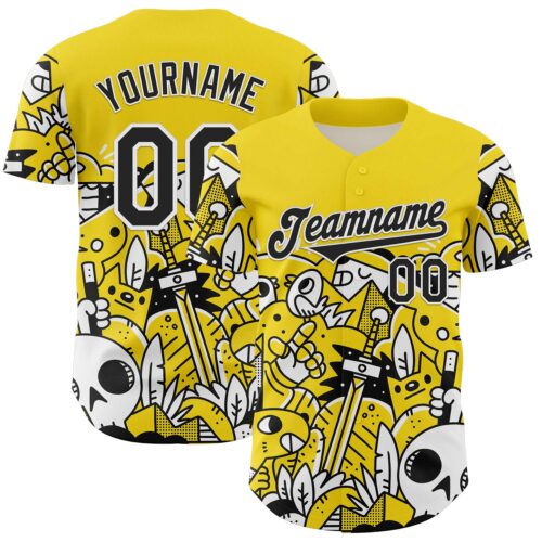 Custom Yellow Black-White 3D Geo Law Fantasy Road Authentic Baseball Jersey