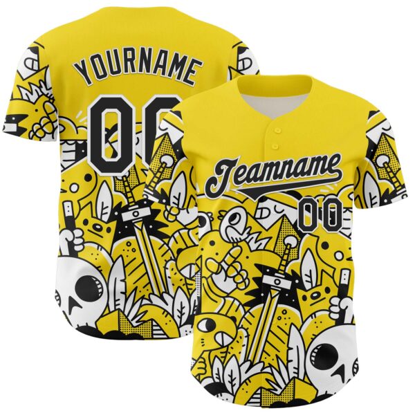 Custom Yellow Black-White 3D Geo Law Fantasy Road Authentic Baseball Jersey