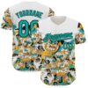 Custom White Aqua-Black 3D Geo Law Monsters Home Authentic Baseball Jersey