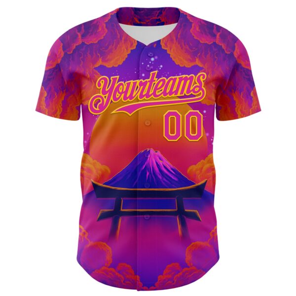 Custom Purple Deep Pink Orange-Yellow 3D Syntetyc Tori And Geisha Authentic Baseball Jersey