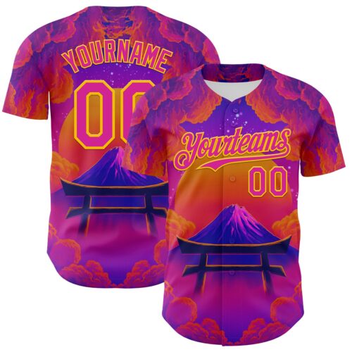 Artist0118 Custom Purple Deep Pink Orange-Yellow 3D Syntetyc Tori And Geisha Authentic Baseball Jersey