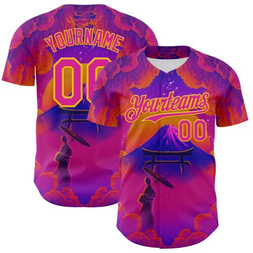 Artist0119 Custom Purple Deep Pink Orange-Yellow 3D Syntetyc Tori And Geisha Authentic Baseball Jersey