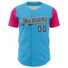 Custom Sky Blue Black Hot Pink-White 3D Vaunsart Skelacat Authentic Baseball Jersey