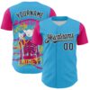 Custom Sky Blue Black Hot Pink-White 3D Vaunsart Skelacat Authentic Baseball Jersey