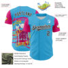 Custom Sky Blue Black Hot Pink-White 3D Vaunsart Skelacat Authentic Baseball Jersey