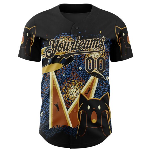 Custom Blue Black-Vegas Gold 3D Tobe Fonseca Alien Invasion Cat Scream Starry Night Authentic Baseball Jersey