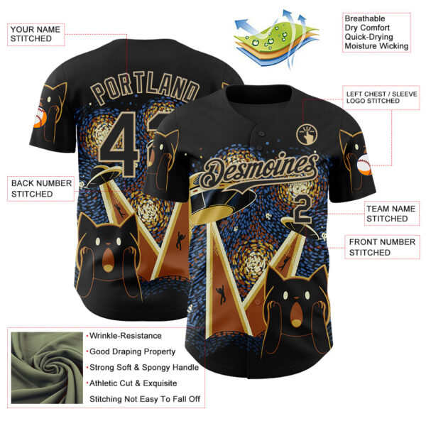 Custom Blue Black-Vegas Gold 3D Tobe Fonseca Alien Invasion Cat Scream Starry Night Authentic Baseball Jersey