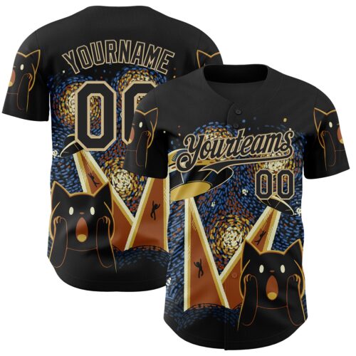 Custom Blue Black-Vegas Gold 3D Tobe Fonseca Alien Invasion Cat Scream Starry Night Authentic Baseball Jersey