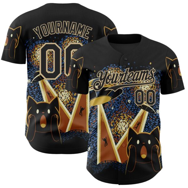 Custom Blue Black-Vegas Gold 3D Tobe Fonseca Alien Invasion Cat Scream Starry Night Authentic Baseball Jersey
