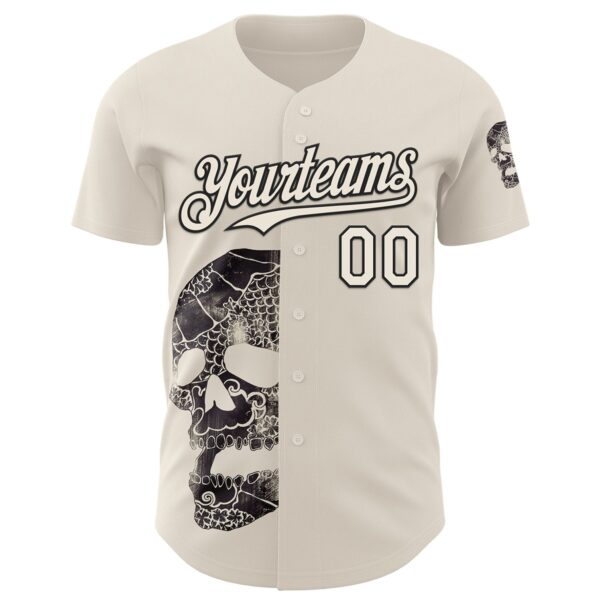 Custom Cream Cream-Black 3D Tobe Fonseca Ancestors Skull Authentic Baseball Jersey