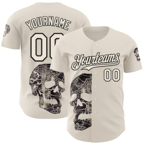 Custom Cream Cream-Black 3D Tobe Fonseca Ancestors Skull Authentic Baseball Jersey