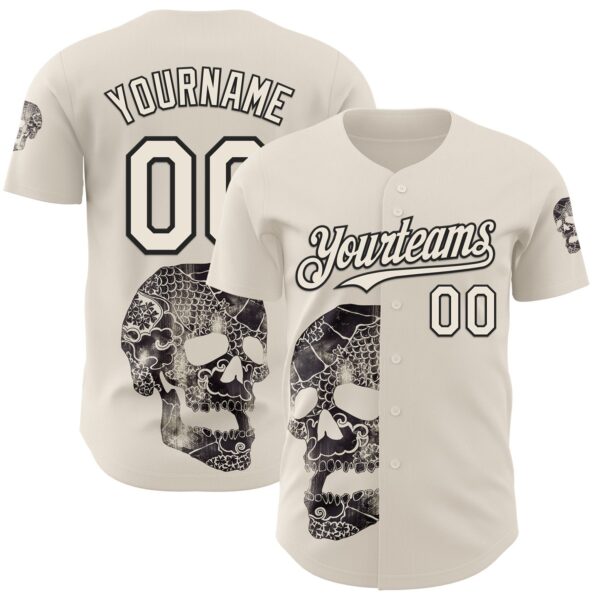 Custom Cream Cream-Black 3D Tobe Fonseca Ancestors Skull Authentic Baseball Jersey