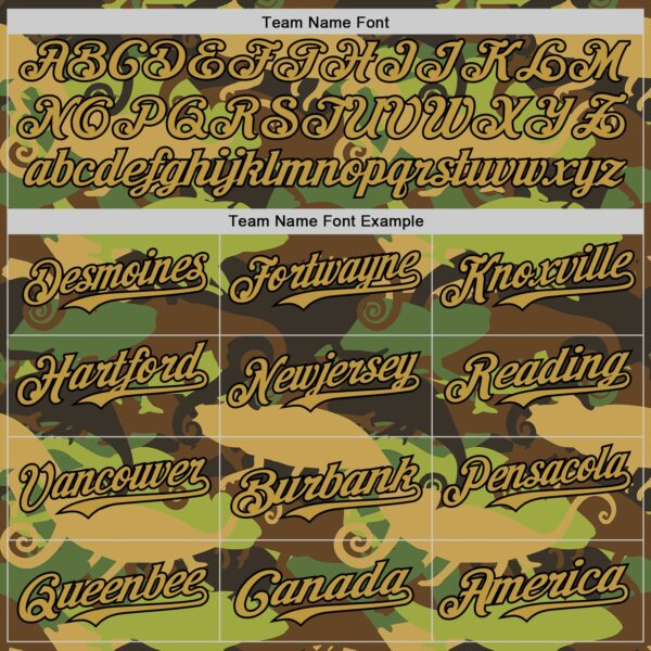 Custom Camo Old Gold-Black 3D Tobe Fonseca Armed Chameleon US Army 	Camouflage Authentic Baseball Jersey