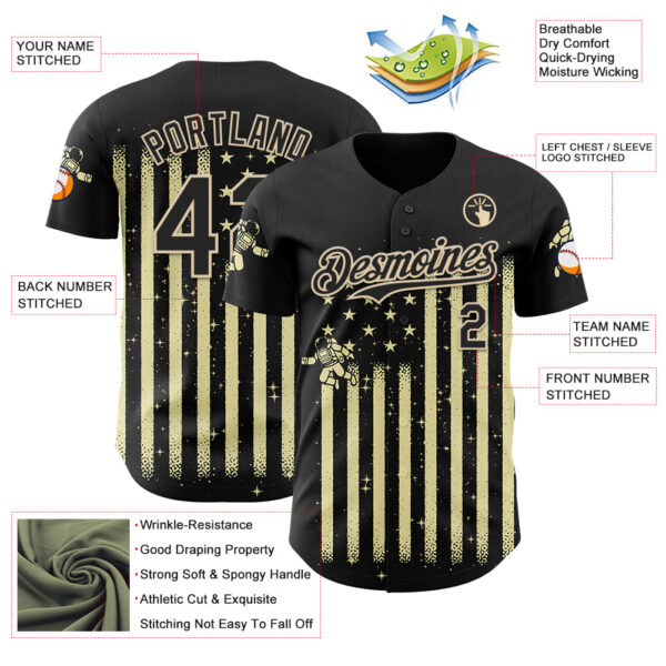 Custom Black Black-City Cream 3D Tobe Fonseca Astronaut American Flag Sky Authentic Baseball Jersey