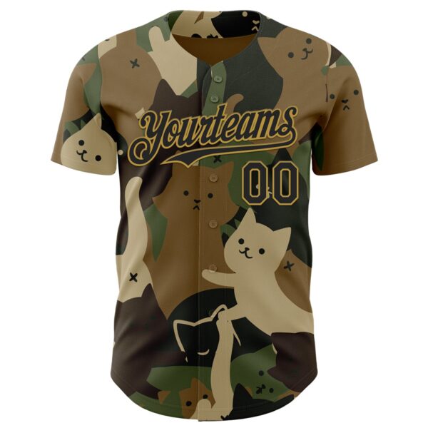 Custom Camo Black-Old Gold 3D Tobe Fonseca Camouflage Cat Army Authentic Baseball Jersey