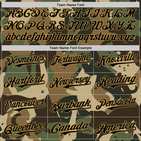 Custom Camo Black-Old Gold 3D Tobe Fonseca Camouflage Cat Army Authentic Baseball Jersey