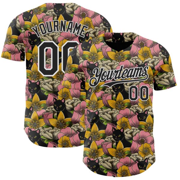 Custom Pink Black-White 3D Tobe Fonseca Cats in a Field of Flowers Authentic Baseball Jersey
