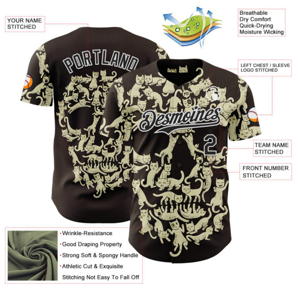 Custom Cream Black-White 3D Tobe Fonseca Cat Skull Authentic Baseball Jersey