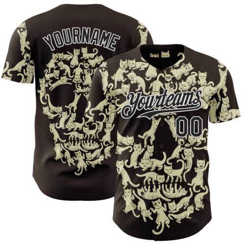 Custom Cream Black-White 3D Tobe Fonseca Cat Skull Authentic Baseball Jersey