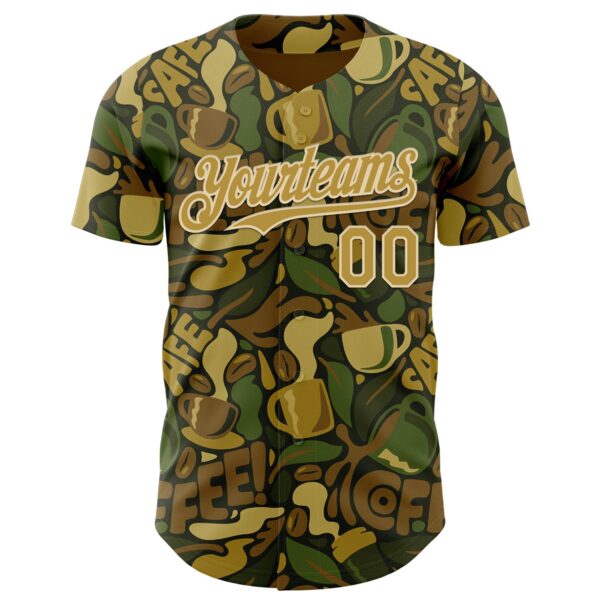 Custom Camo Old Gold-Cream 3D Tobe Fonseca Coffee Army Camouflage Authentic Baseball Jersey