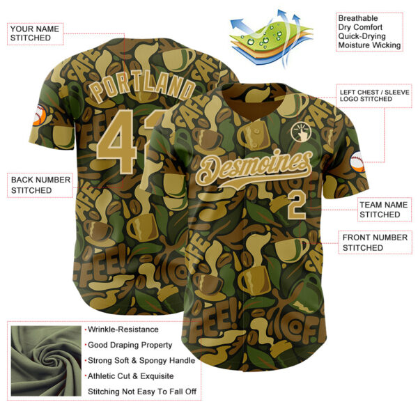 Custom Camo Old Gold-Cream 3D Tobe Fonseca Coffee Army Camouflage Authentic Baseball Jersey
