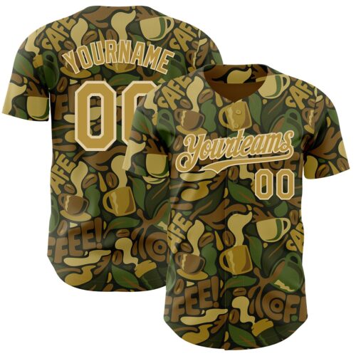 Custom Camo Old Gold-Cream 3D Tobe Fonseca Coffee Army Camouflage Authentic Baseball Jersey