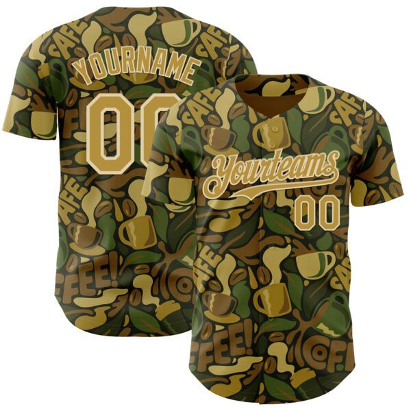 Custom Camo Old Gold-Cream 3D Tobe Fonseca Coffee Army Camouflage Authentic Baseball Jersey