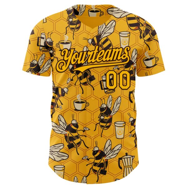 Custom Gold Gold-Brown 3D Tobe Fonseca Coffee Worker Bee Authentic Baseball Jersey