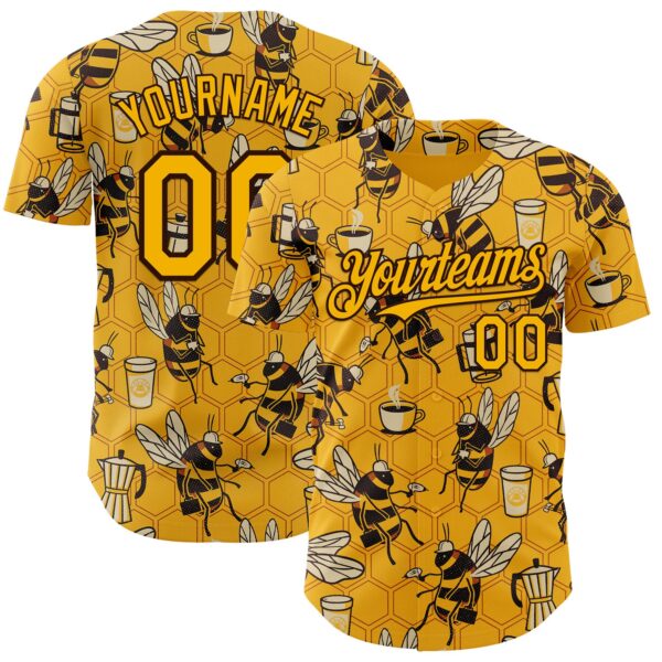 Custom Gold Gold-Brown 3D Tobe Fonseca Coffee Worker Bee Authentic Baseball Jersey